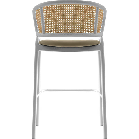 Ervilla Wicker Bar Stool with Leather Seat and Black/White Stainless Steel Frame