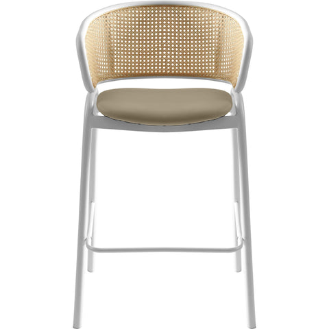 Ervilla Wicker Bar Stool with Leather Seat and Black/White Stainless Steel Frame