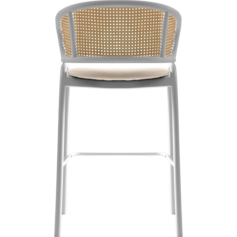 Ervilla Wicker Bar Stool with Leather Seat and Black/White Stainless Steel Frame
