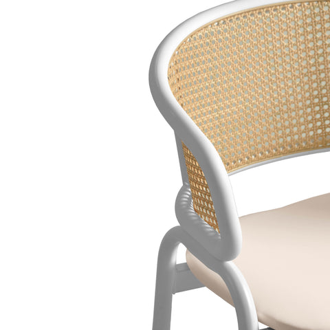Ervilla Wicker Bar Stool with Leather Seat and Black/White Stainless Steel Frame