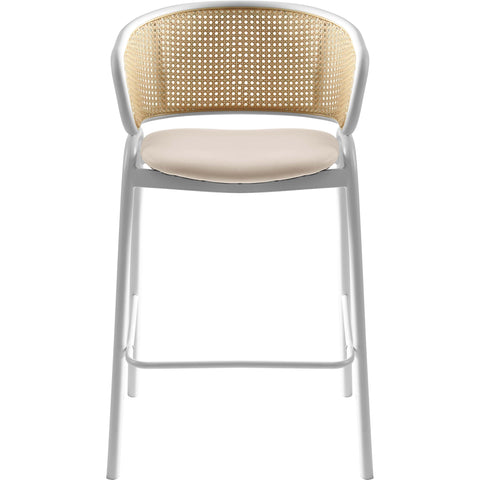 Ervilla Wicker Bar Stool with Leather Seat and Black/White Stainless Steel Frame