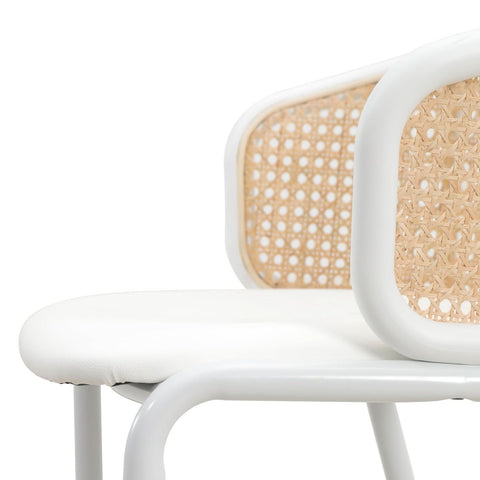 Ervilla Mid-Century Modern Wicker Bar Stool with Fabric Seat and White Powder Coated Steel Frame