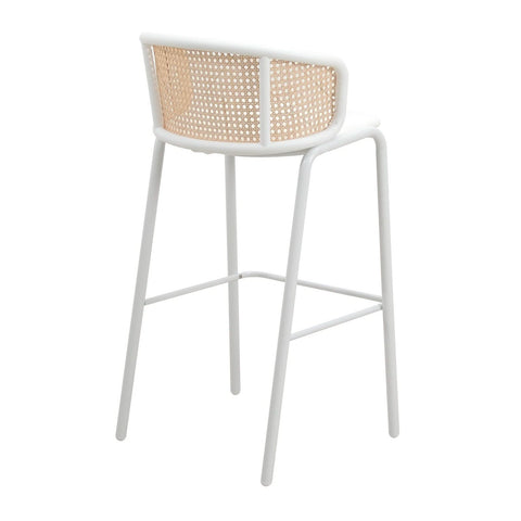 Ervilla Mid-Century Modern Wicker Bar Stool with Fabric Seat and White Powder Coated Steel Frame