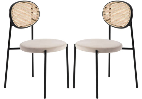 Euston Modern Wicker Dining Chair with Round Velvet Seat Set of 2