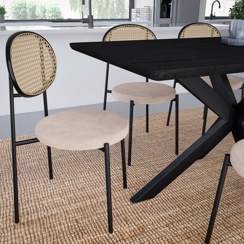 Euston Modern Upholstered Dining Chair with Round Wicker/Velvet Back Style
