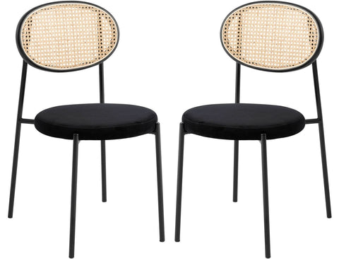 Euston Modern Wicker Dining Chair with Round Velvet Seat Set of 2
