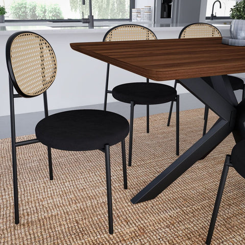 Euston Modern Wicker Dining Chair with Round Velvet Seat Set of 2