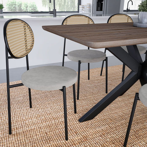 Euston Modern Wicker Dining Chair with Round Velvet Seat Set of 2