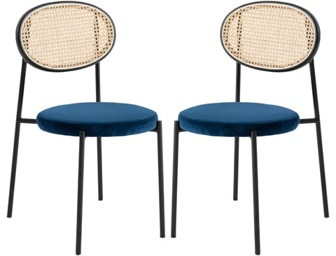 Euston Modern Wicker Dining Chair with Round Velvet Seat Set of 2