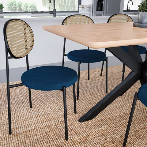 Euston Modern Upholstered Dining Chair with Round Wicker/Velvet Back Style