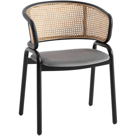 Ervilla Mid Century Modern Dining Chair With Stainless Steel Legs Velvet Seat and Wicker Back, Set of 4
