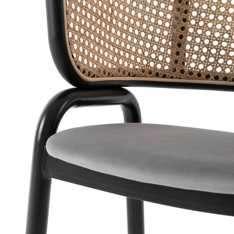 Ervilla Mid Century Modern Dining Chair With Stainless Steel Legs Velvet Seat and Wicker Back, Set of 4