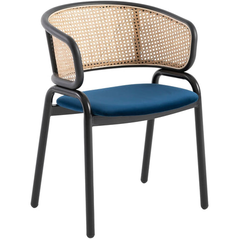 Ervilla Mid Century Modern Dining Chair With Stainless Steel Legs Velvet Seat and Wicker Back, Set of 4