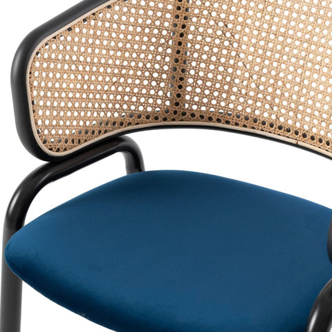 Ervilla Mid Century Modern Dining Chair With Stainless Steel Legs Velvet Seat and Wicker Back, Set of 4
