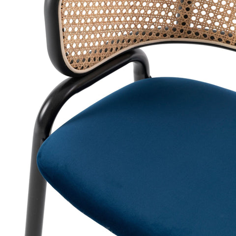 Ervilla Mid Century Modern Dining Chair With Stainless Steel Legs Velvet Seat and Wicker Back, Set of 4