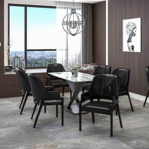 Ethora Dining Chair Upholstered in Leather with Curved Open Back Design and Rubberwood Frame