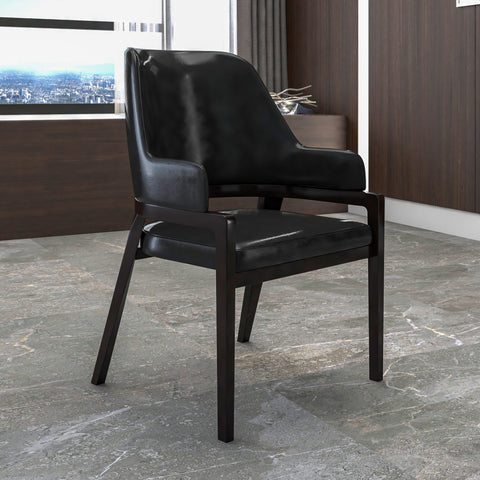 Ethora Dining Chair Upholstered in Leather with Curved Open Back Design and Rubberwood Frame