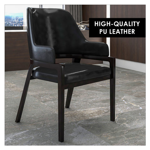 Ethora Dining Chair Upholstered in Leather with Curved Open Back Design and Rubberwood Frame