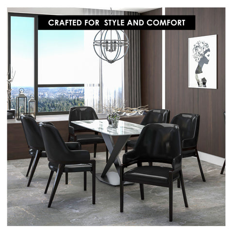 Ethora Dining Chair Upholstered in Leather with Curved Open Back Design and Rubberwood Frame