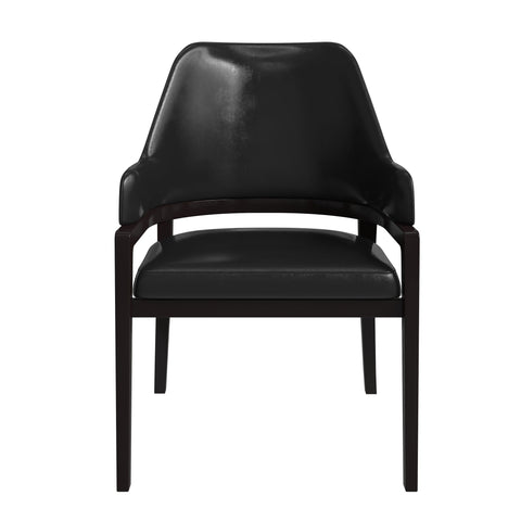 Ethora Dining Chair Upholstered in Leather with Curved Open Back Design and Rubberwood Frame