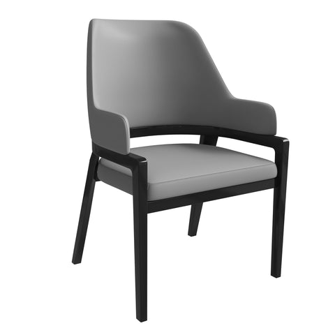 Ethora Dining Chair Upholstered in Leather with Curved Open Back Design and Rubberwood Frame