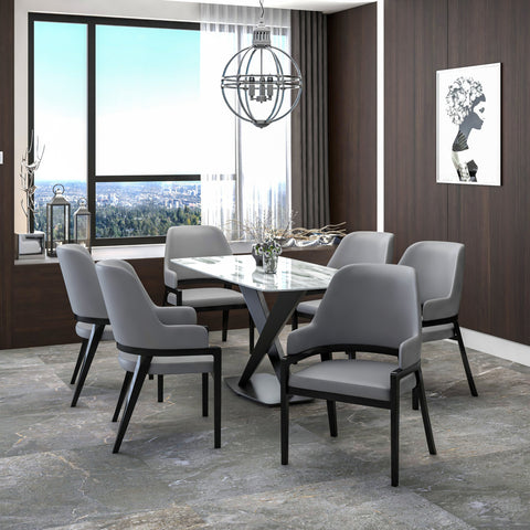Ethora Dining Chair Upholstered in Leather with Curved Open Back Design and Rubberwood Frame