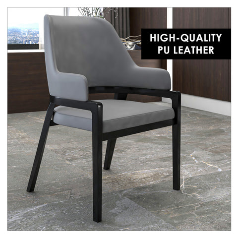 Ethora Dining Chair Upholstered in Leather with Curved Open Back Design and Rubberwood Frame