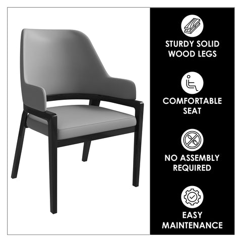 Ethora Dining Chair Upholstered in Leather with Curved Open Back Design and Rubberwood Frame