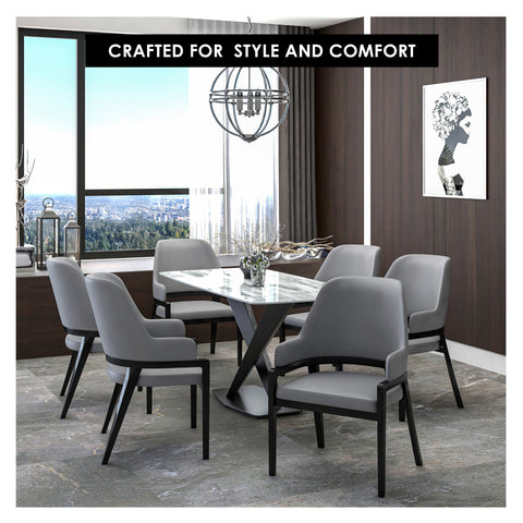 Ethora Dining Chair Upholstered in Leather with Curved Open Back Design and Rubberwood Frame