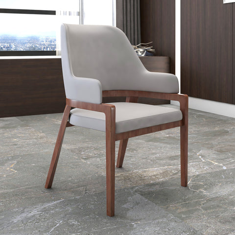 Ethora Dining Chair Upholstered in Leather with Curved Open Back Design and Rubberwood Frame