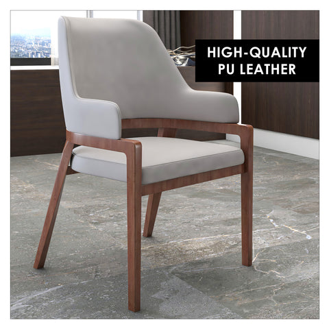 Ethora Dining Chair Upholstered in Leather with Curved Open Back Design and Rubberwood Frame