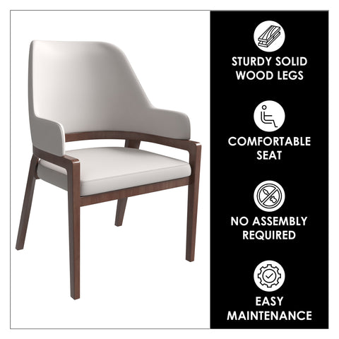 Ethora Dining Chair Upholstered in Leather with Curved Open Back Design and Rubberwood Frame