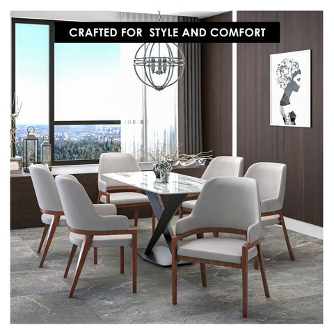 Ethora Dining Chair Upholstered in Leather with Curved Open Back Design and Rubberwood Frame