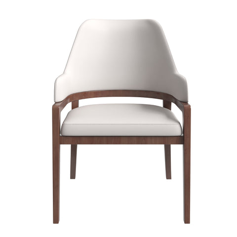 Ethora Dining Chair Upholstered in Leather with Curved Open Back Design and Rubberwood Frame