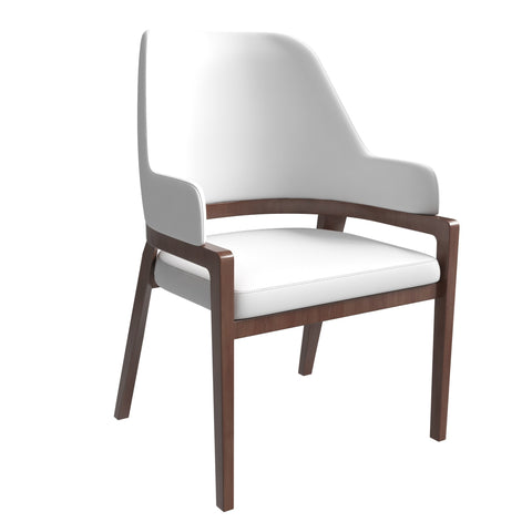 Ethora Dining Chair Upholstered in Leather with Curved Open Back Design and Rubberwood Frame