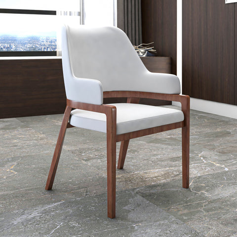 Ethora Dining Chair Upholstered in Leather with Curved Open Back Design and Rubberwood Frame