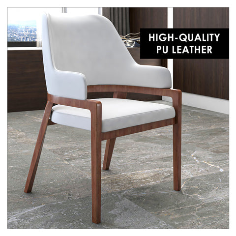Ethora Dining Chair Upholstered in Leather with Curved Open Back Design and Rubberwood Frame