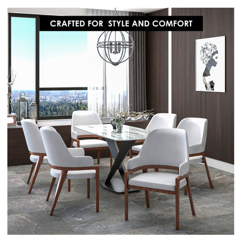 Ethora Dining Chair Upholstered in Leather with Curved Open Back Design and Rubberwood Frame