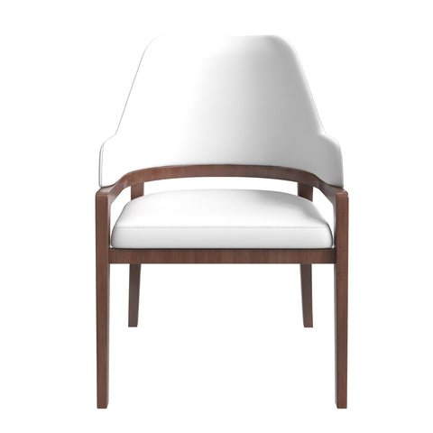 Ethora Dining Chair Upholstered in Leather with Curved Open Back Design and Rubberwood Frame