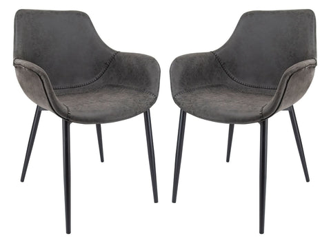 Markley Modern Leather Dining Arm Chair With Metal Legs Set of 2