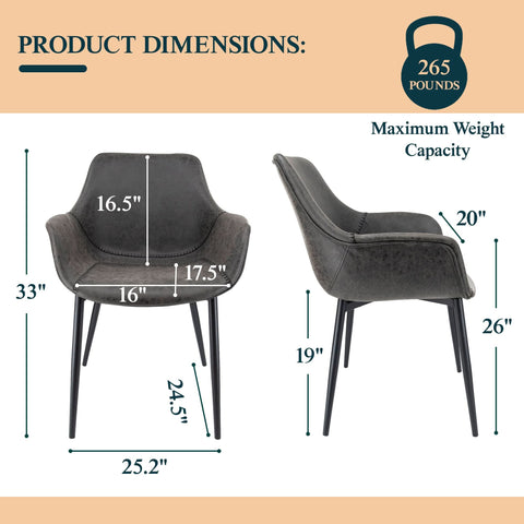 Markley Modern Leather Dining Arm Chair With Black/Gold Metal Legs