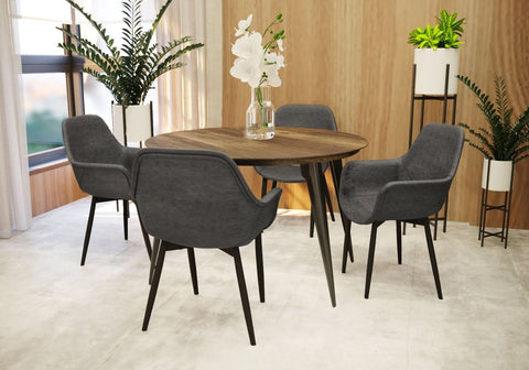 Markley Modern Leather Dining Arm Chair With Black/Gold Metal Legs
