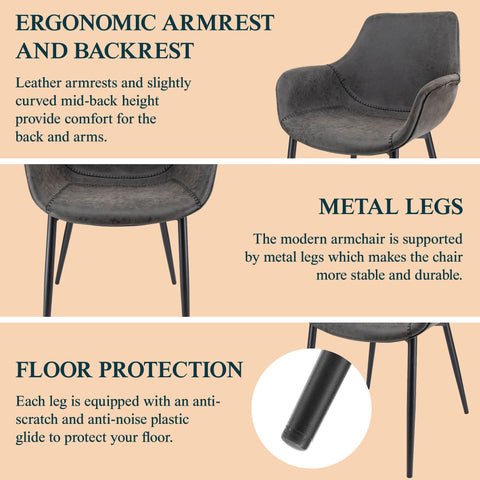 Markley Modern Leather Dining Arm Chair With Black/Gold Metal Legs
