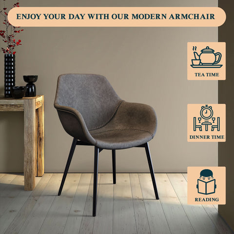 Markley Modern Leather Dining Arm Chair With Black/Gold Metal Legs
