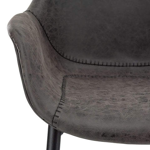 Markley Modern Leather Dining Arm Chair With Black/Gold Metal Legs