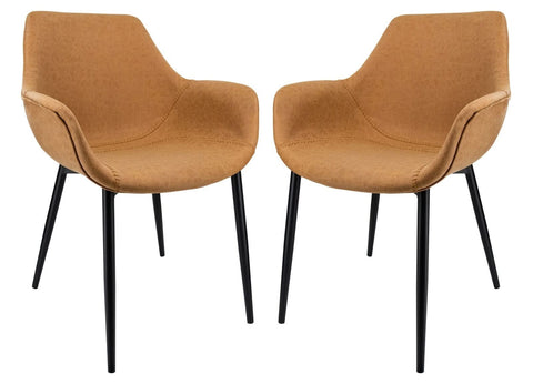 Markley Modern Leather Dining Arm Chair With Metal Legs Set of 2