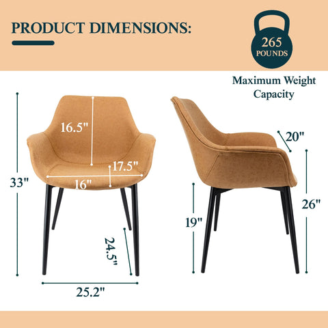 Markley Modern Leather Dining Arm Chair With Black/Gold Metal Legs