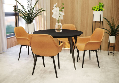 Markley Modern Leather Dining Arm Chair With Black/Gold Metal Legs