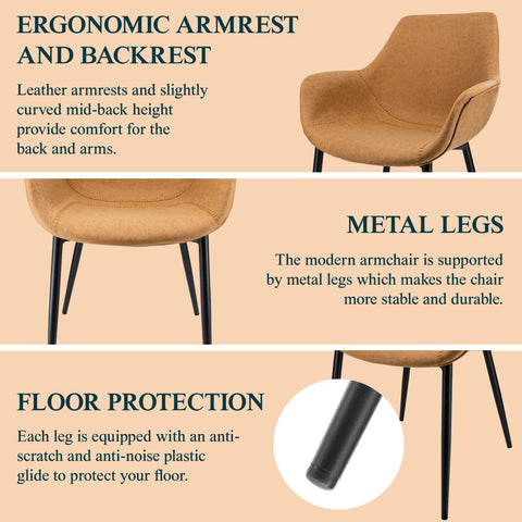 Markley Modern Leather Dining Arm Chair With Black/Gold Metal Legs