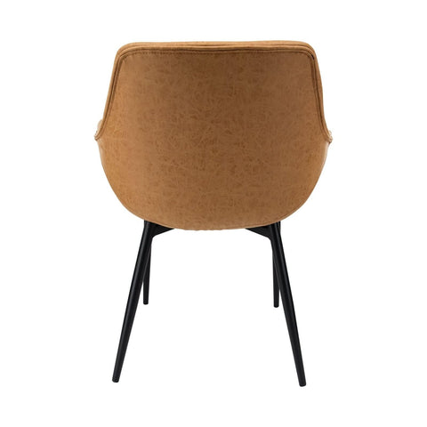 Markley Modern Leather Dining Arm Chair With Black/Gold Metal Legs